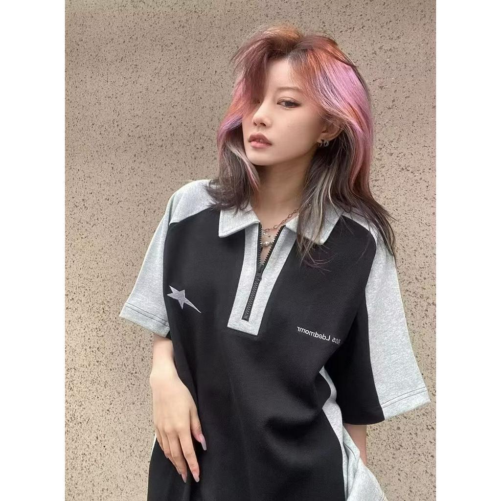 Áo Thun Polo Tay Ngắn Màu Sắc Tương Phản Phong Cách Retro Mỹ Thời Trang Mùa Hè Cho Nam