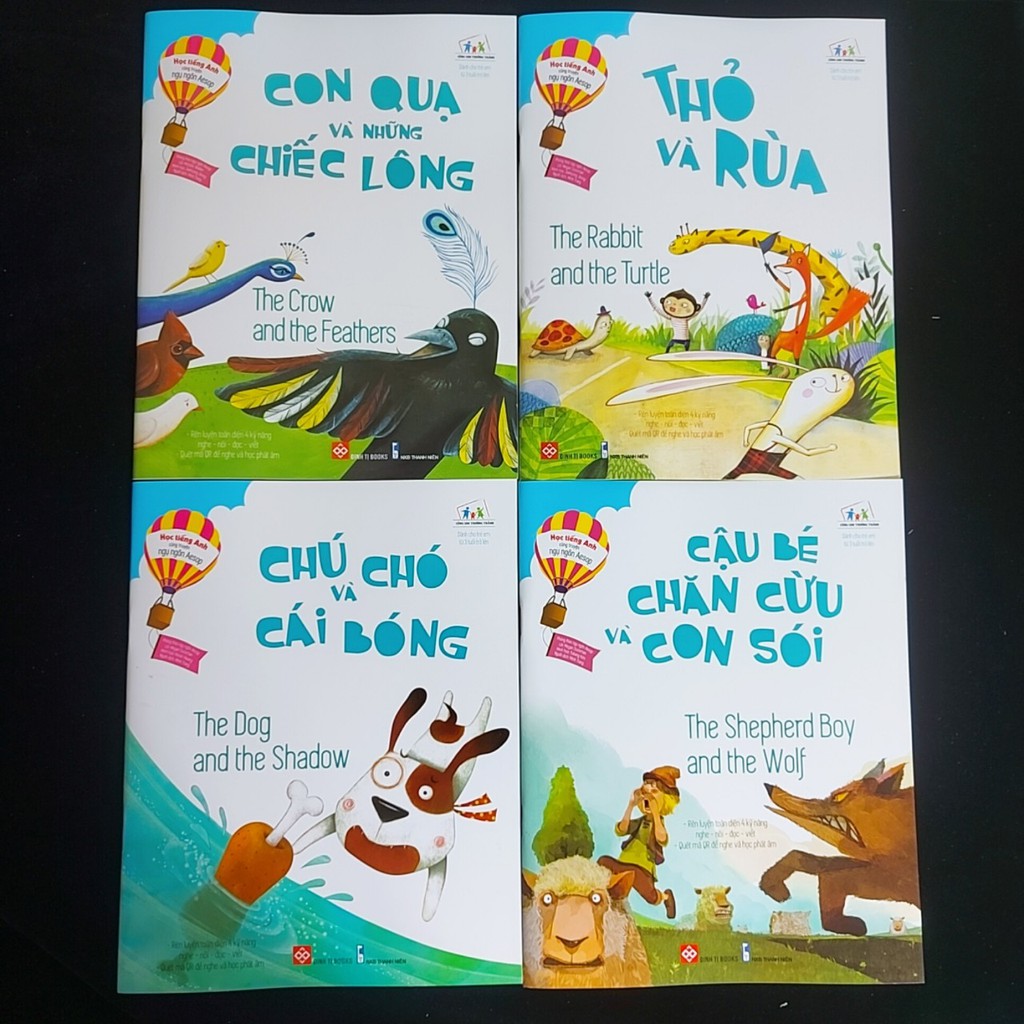 Sách- Học tiếng anh cùng truyện ngụ ngôn Aesop 4 cuốn( có file nghe+ tặng kèm sticker)