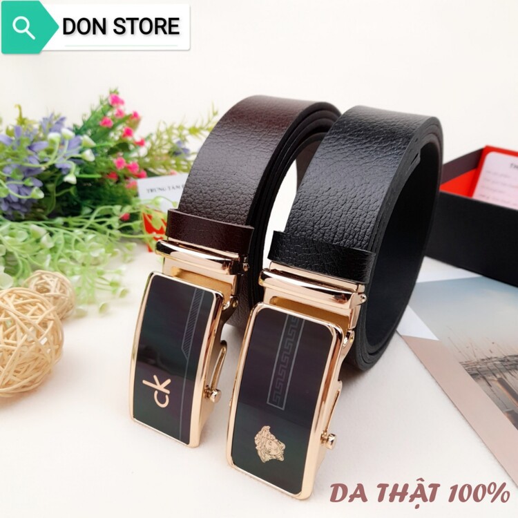 [MỚI 2020] Dây Lưng Nam Da Bò 100% Khóa Tự Động Mặt Thép Không Rỉ Cao Cấp Sang Trọng BH 12 Tháng
