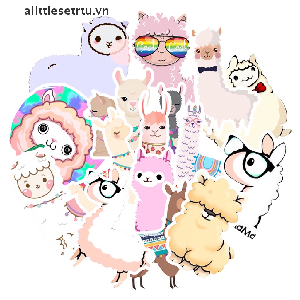 Set 50 Miếng Dán Hình Lạc Đà Alpaca Trang Trí Laptop / Vali / Ván Trượt