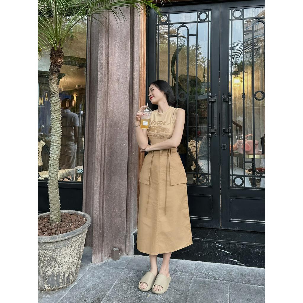 SET ÁO SÁT NÁCH CROPTOP + CHÂN VÁY MIDI TÚI (TH)