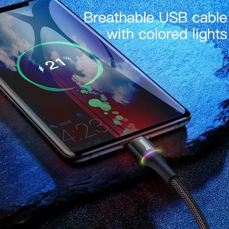 Cáp Sạc Nhanh 3A Baseus Halo Data Cable USB To Type-C Có Đèn LED Cho Samsung Xiaomi Redmi Note 10 - Thương Hiệu Baseus