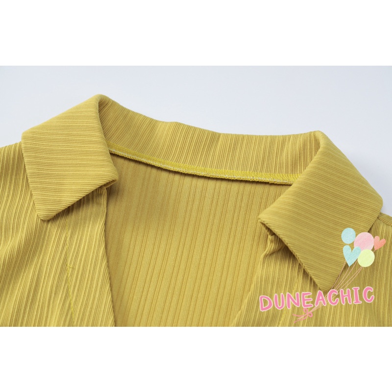 DUNEA Set Áo Thun Ngắn Tay Cổ Bẻ Phối Chân Váy Lưng Cao Xẻ Tà Thời Trang Trẻ Trung Cho Nữ