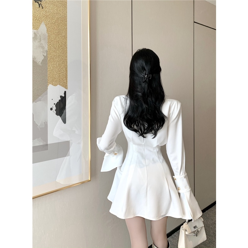 Đầm sơmi dài tay của nữ hàng Quảng Châu cao cấp đầu xu hướng thu đông phong cách ngọt ngào tiểu thư khí chất