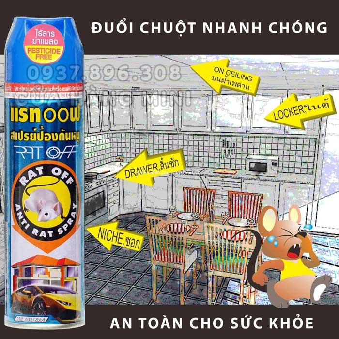 【NỘI ĐỊA THÁI】 Chai Xịt Đuổi Chuột Rat Off - Anti Rat Spray Thái Lan (Có Tem Vàng)