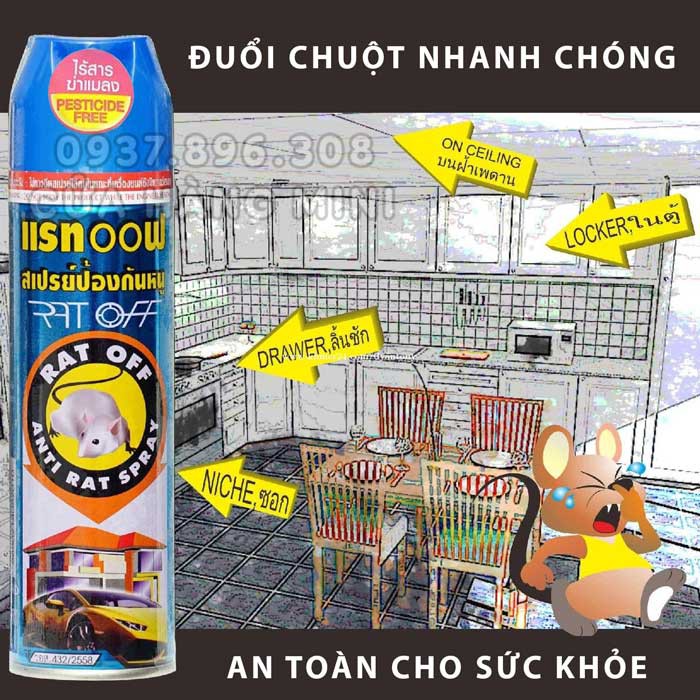 【CHẤT LƯỢNG】 Chai (Bình) Xịt Đuổi Chuột Rat Off - Anti Rat Spray Thái Lan (Có Tem Vàng)