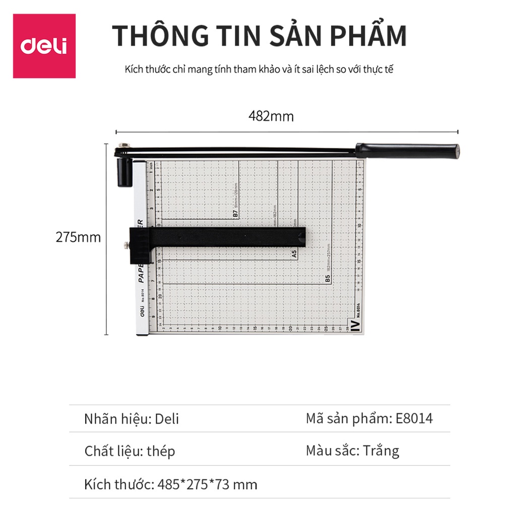 Bàn cắt giấy A4 Deli - Có thể chỉnh kích thước - Màu Trắng - 1 chiếc - 8014