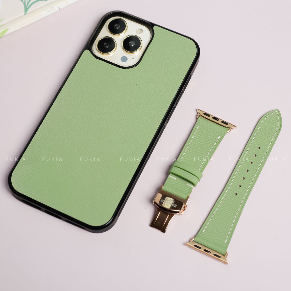 Dây da thủ công Epsom Xanh Cốm dành cho Apple Watch, đồng hồ thông minh, đồng hồ cơ DDTC252