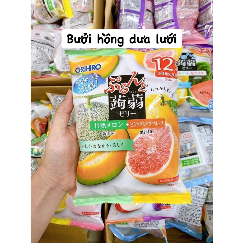 Thạch Trái Cây Orihiro Nhật Bản Vị Nho/Đào/Cam/Chanh/Táo Gói 216G cho bé từ 1 tuổi trở lên