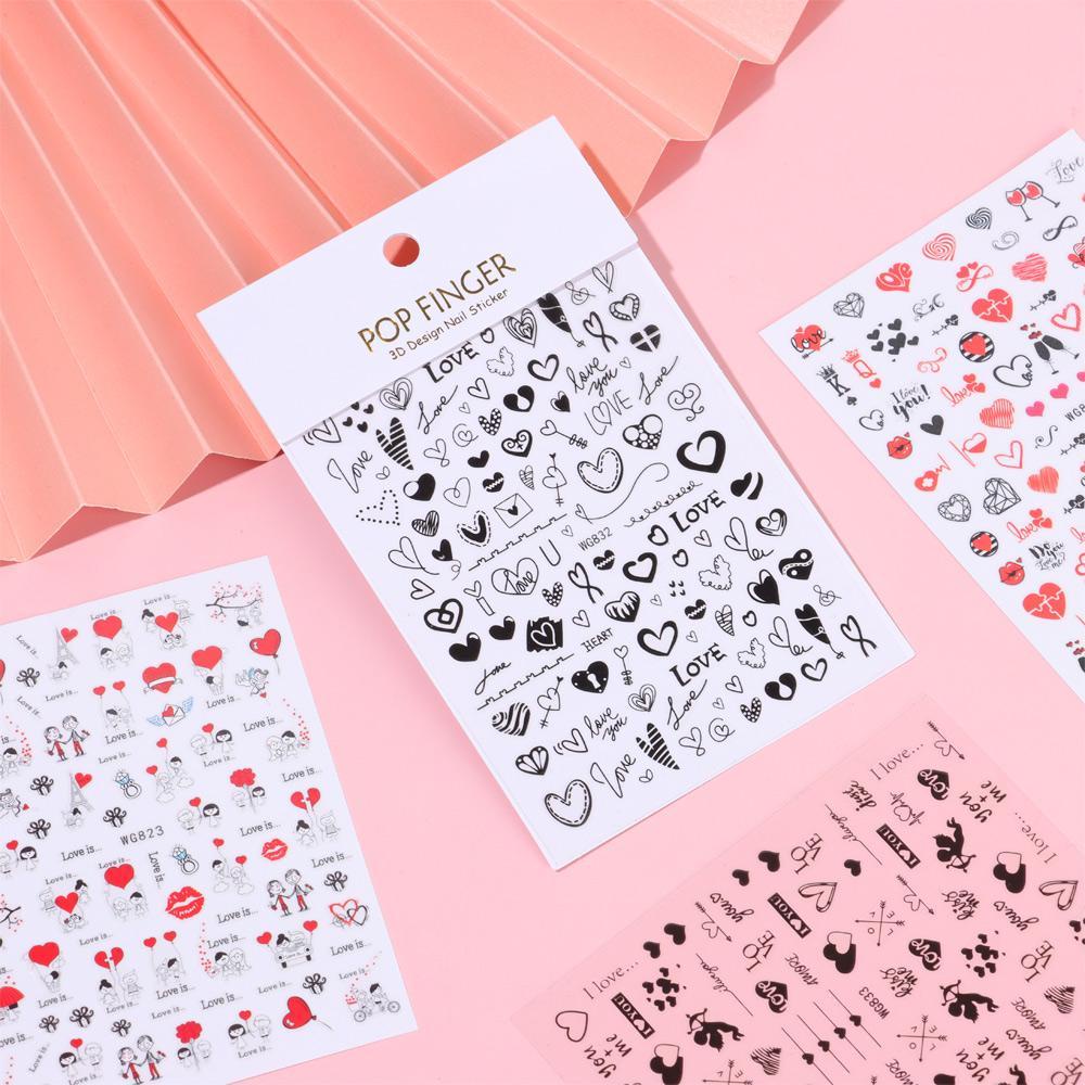 .Miếng Dán Trang Trí Móng Tay Tự Dính Họa Tiết Trái Tim Lãng Mạn
