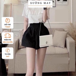 Quần sooc nữ hoa dập nổi 3d chất vải xốp cạp cao màu nâu đen vàng trắng quần đùi ống rộng