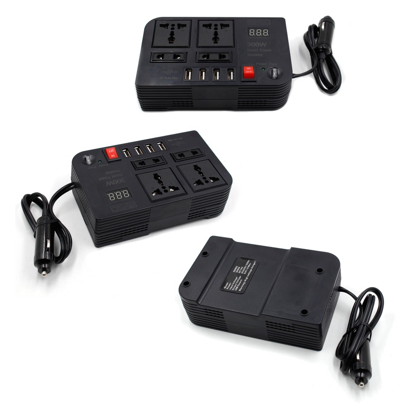 Bộ Chuyển Đổi Nguồn Điện 12V Sang 110V 300W Với 4 Cổng Sạc USB Cho Xe Hơi