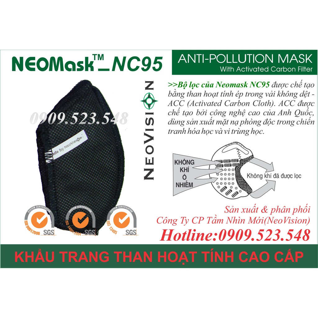 Khẩu trang NC95, khẩu trang than hoạt tính cao cấp Neovision lọc bụi chống không khí ô nhiễm, khí thải, khói xe