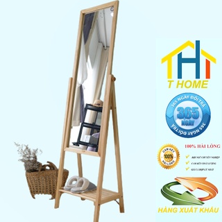 Gương Soi Toàn Thân Khung Gỗ Thông Tự Nhiên Phong Cách Hàn Quốc