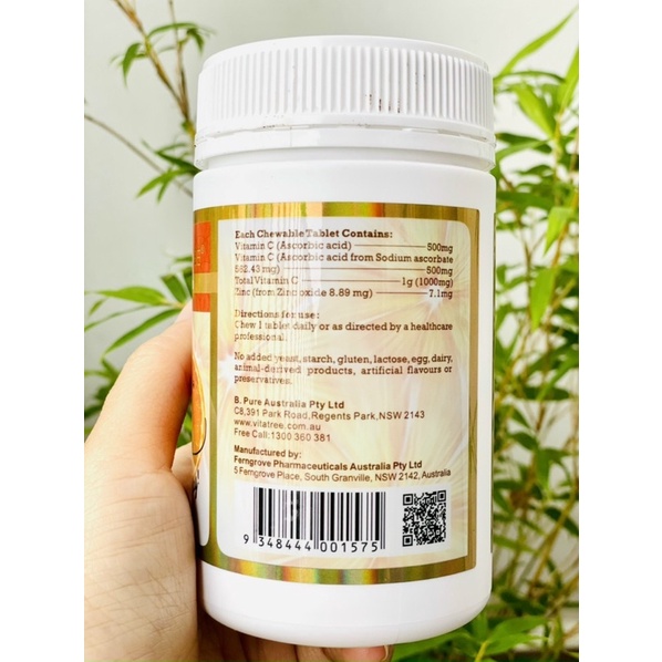 VIÊN NHAI VITAMIN C + ZINC 1000mg VITATREE ÚC - 100 VIÊN