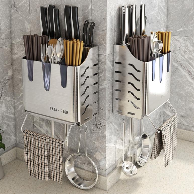 Hộp Cài Dao, Đựng Đũa Đa Năng INOX 304 Cao Cấp Không Gỉ | Đặt Bàn & Dán Tường | Gia Dụng Plus