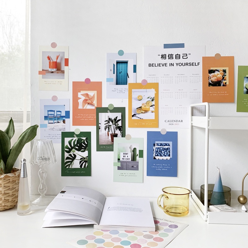[15 tấm ] Set postcard decor - Sticker tròn