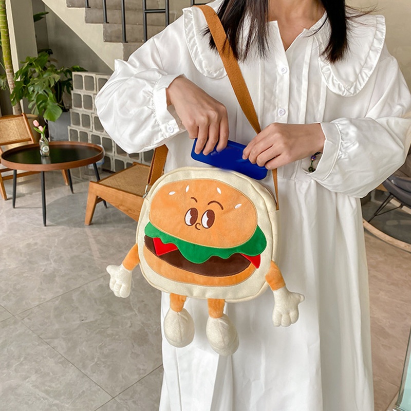 Túi Đeo Chéo Hình Bánh Hamburger Màu Sắc Đơn Giản Thời Trang Cho Nữ