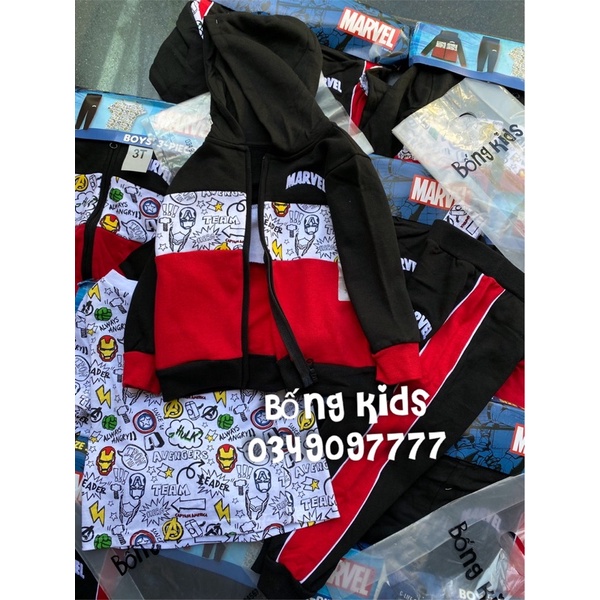 Set 3 Món Kéo Khoá Hoodie Bé Trai Siêu Anh Hùng M@rvel