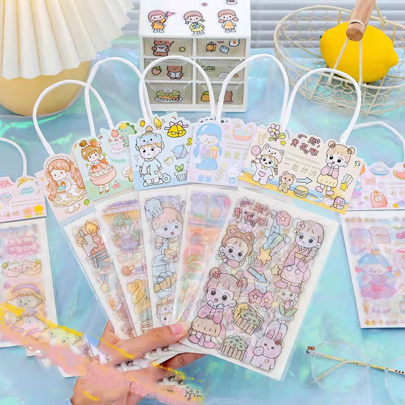 🍉Túi Sticker Có Quai Xách Màu Pastel - Set 3 Tấm Sticker Phong Cách Hàn Quốc Siêu Dễ Thương DUASHOP.