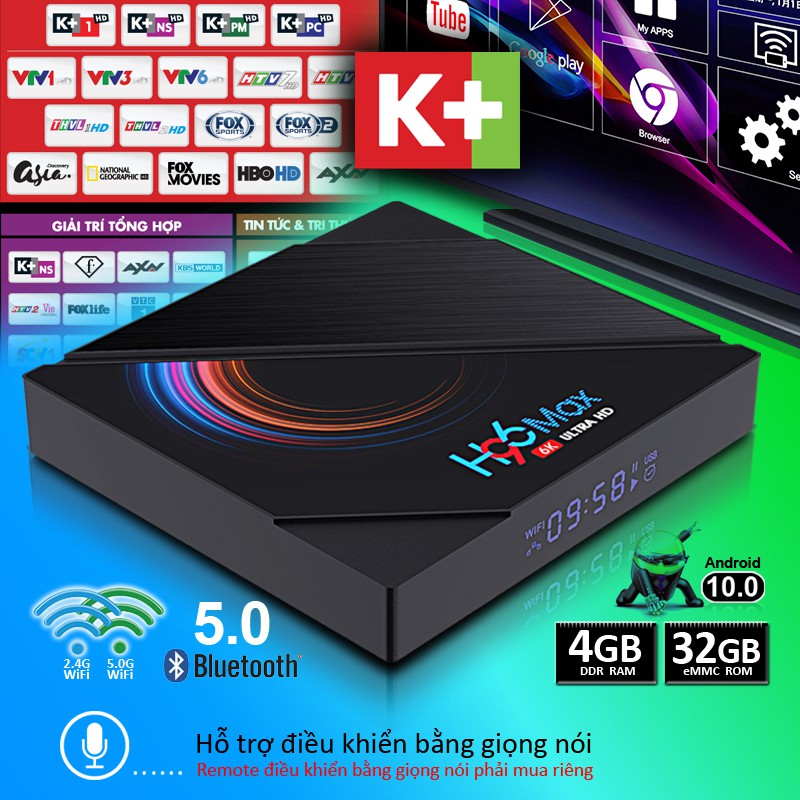 Android tivi box 16G/32G ram 2G/4G độ phân giải 4K tìm kiếm giọng nói bluetooth băng tần kép bảo hành 1năm H96MAX tv box