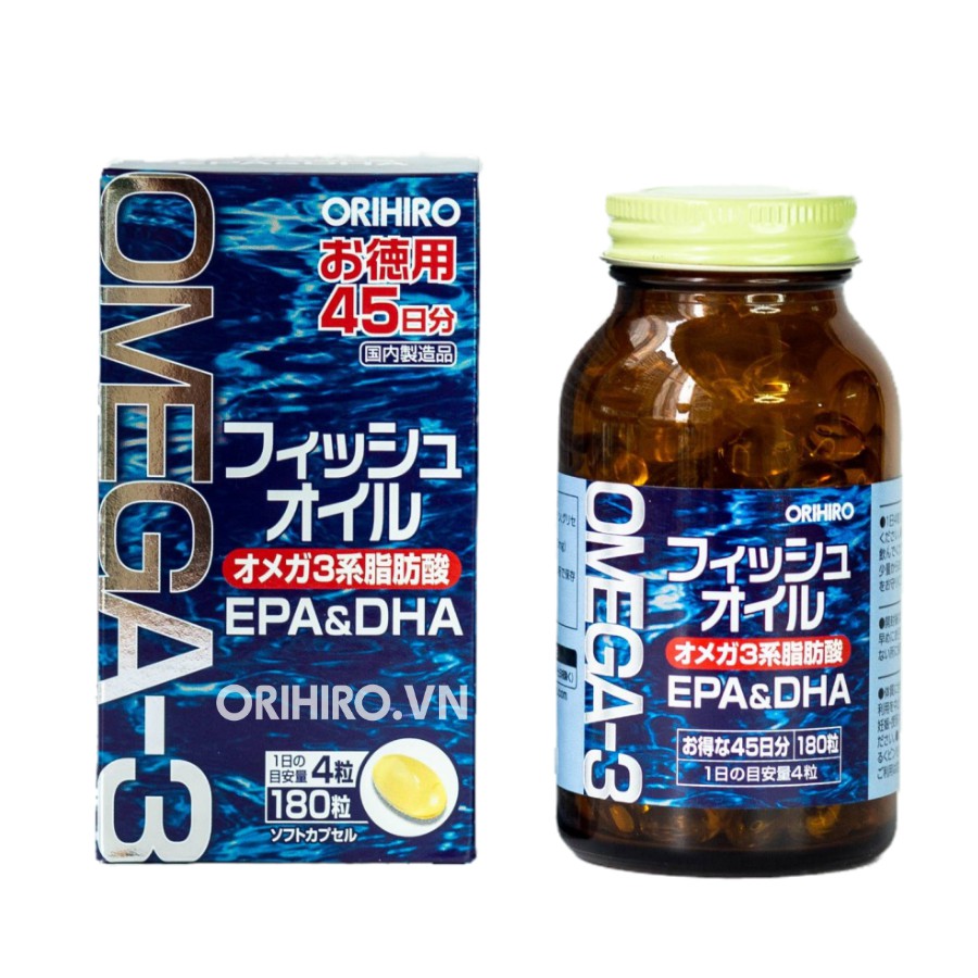 Dầu cá Omega 3, EPA & DHA, Orihiro 180 viên - hỗ trợ giúp bổ não, sáng mắt, bảo vệ hệ tim mạch