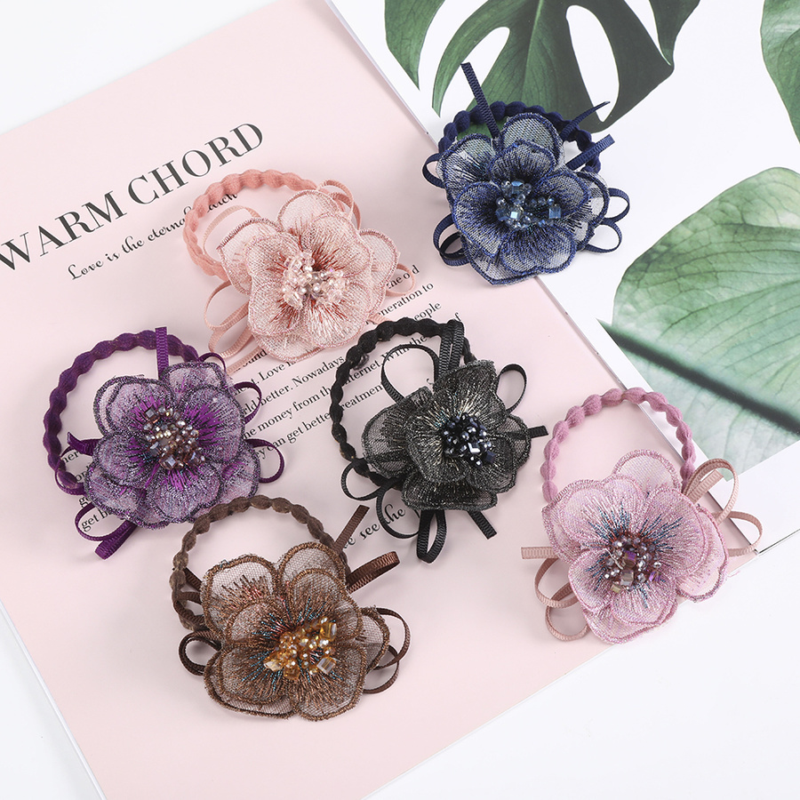 BUTTERFLY Dây Buộc Tóc Vải Thêu Hoa Xinh Xắn Cho Nữ