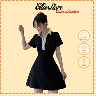 [HÀNG LOẠI 1] Váy đen body cổ vest trắng, Ellie Store_ Có Ảnh Đánh Giá + Video Sản Phẩm MÃ 166