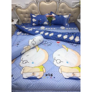 Sỉ Bộ Chăn Hè Ga Gối Kèm Vỏ Gối Ôm set 5 món BA CON HEO