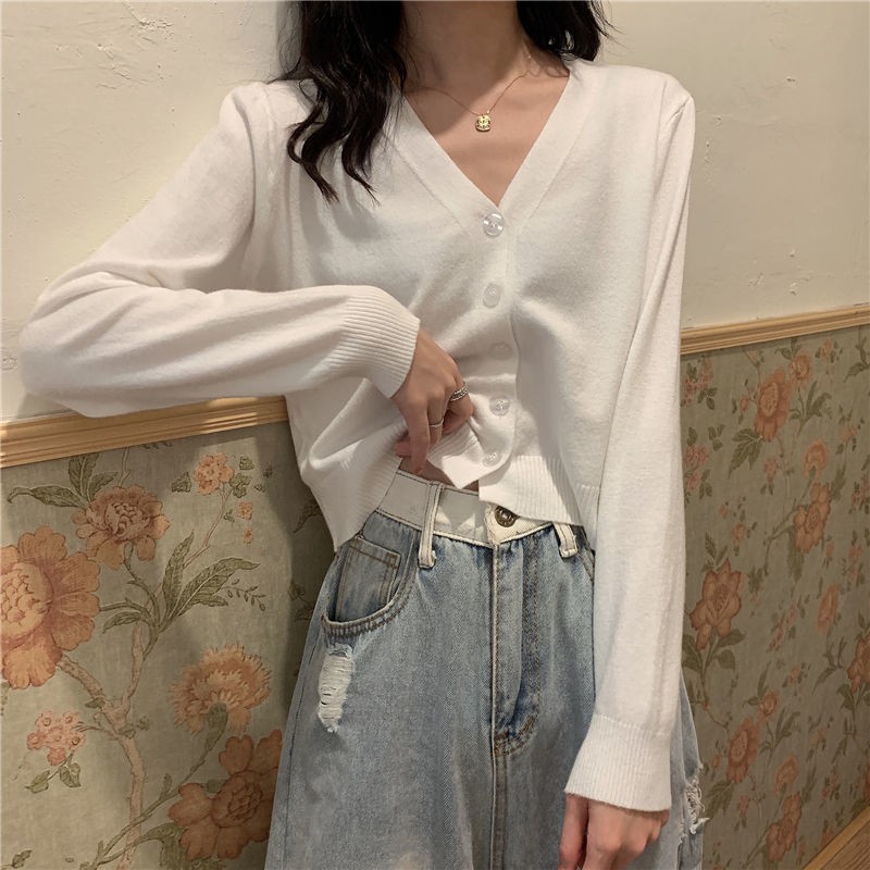 Áo Cardigan Len Mỏng Tay Dài Cổ Chữ V Màu Sắc Ngọt Ngào Thời Trang Mùa Hè Cho Nữ | BigBuy360 - bigbuy360.vn