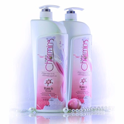 Sữa tắm Charming Vitamin B3 1200ml và dưỡng chất từ Shea Butter giúp da trắng mềm, mịn màng
