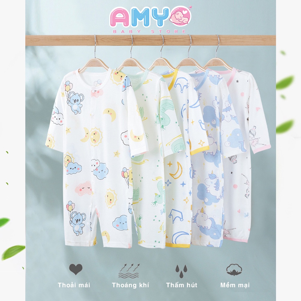 Bodysuit cho bé AMYO quần áo sơ sinh bộ body tay dài cho bé gái bé trai đầy tháng 3 6 9 12 tháng thôi nôi 11.BDL01.04-1