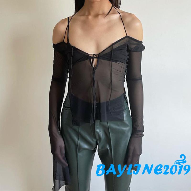 Áo thun tay dài cổ chữ V màu trơn thời trang cho nữ