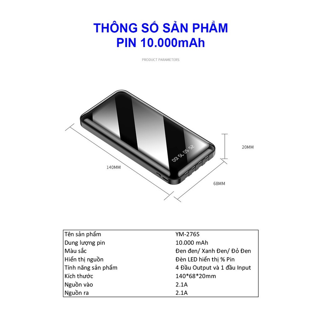 Sạc Dự Phòng 10000mAh [BẢO HÀNH 12 THÁNG] Tích Hợp 4 Cổng Sạc Hỗ Trợ Sạc Nhanh Màn Hình Led PDP01 ChiChi