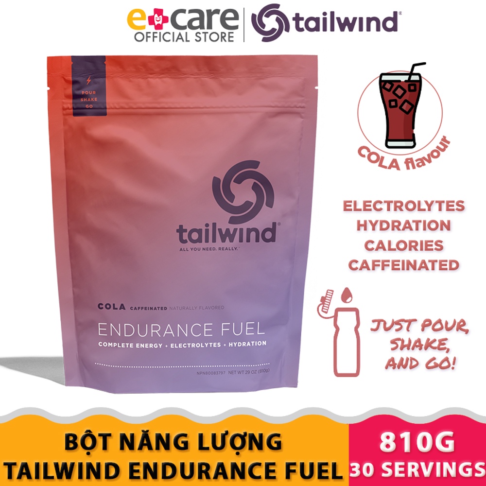 Bột Năng Lượng Thể Thao Tailwind Endurance Fuel Cola Caffeinated gói 810g