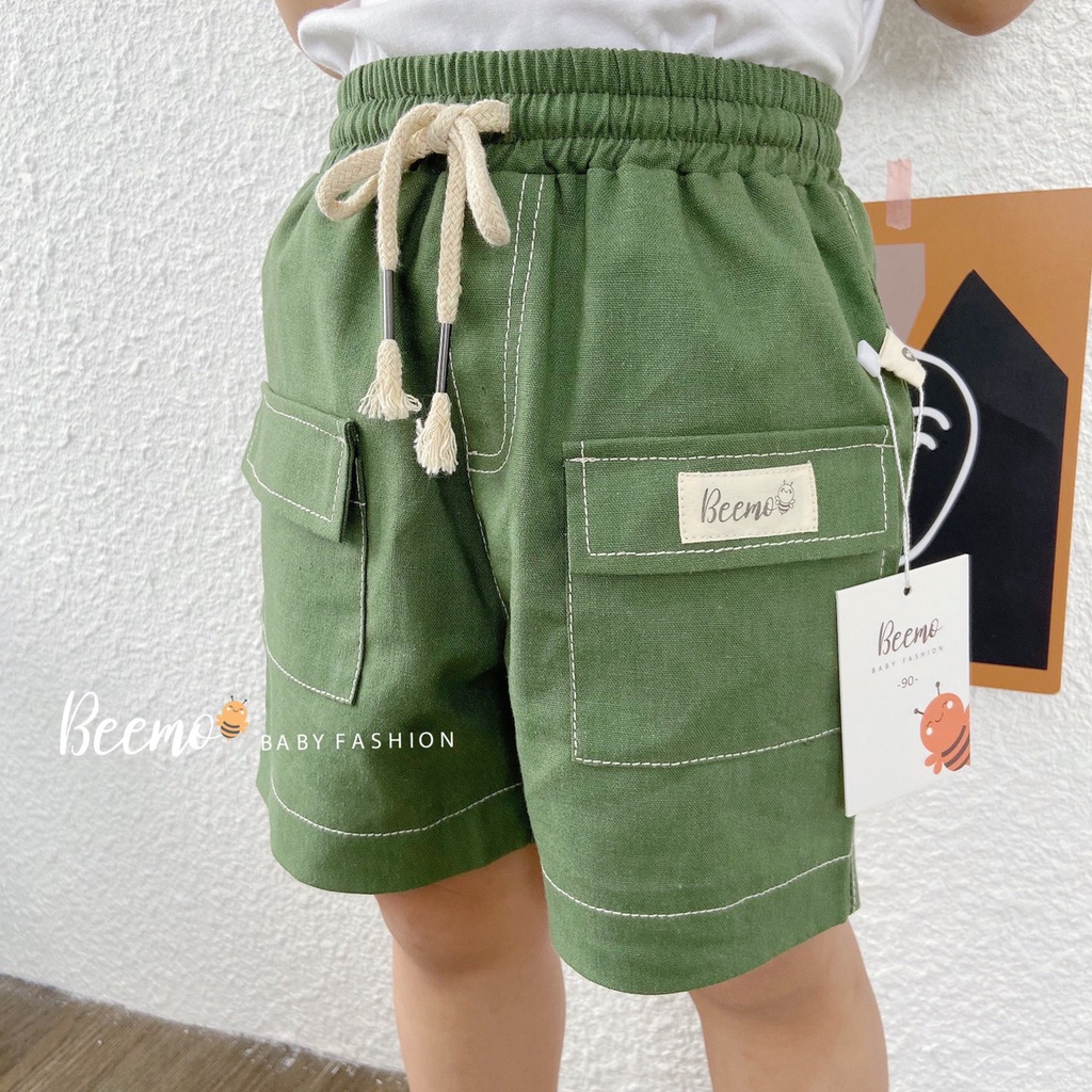 Quần sooc kaki thêu chỉ nổi, túi hộp cho bé trai chính hãng Beemo - Moon kids fashion