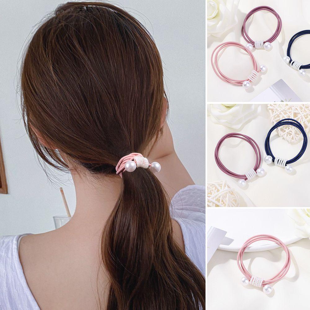 ROSE Dây Buộc Tóc Cao Su Co Giãn Đính Ngọc Trai Hình Nơ Màu Sắc Trái Cây Phong Cách Hàn Quốc Cho Nữ