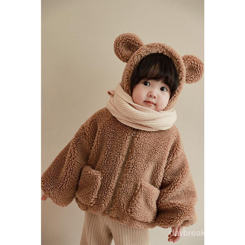 Áo khoác lông cừu dày có mũ trùm đầu phong cách phương Tây thời trang dễ thương cho bé gái