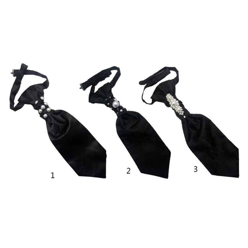 Nơ Cài Cổ Áo Màu Đen Đính Hạt Ngọc Trai Có Thể Điều Chỉnh Phong Cách Gothic Vintage