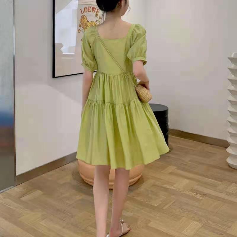 Đầm Dáng Chữ A Tay Phồng Chiết Eo Màu Xanh Bơ Dễ Thương | BigBuy360 - bigbuy360.vn