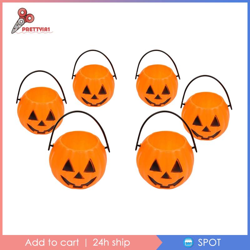 [Prettyia1] 6 Xô Đựng Kẹo Hình Bí Ngô Halloween Trang Trí