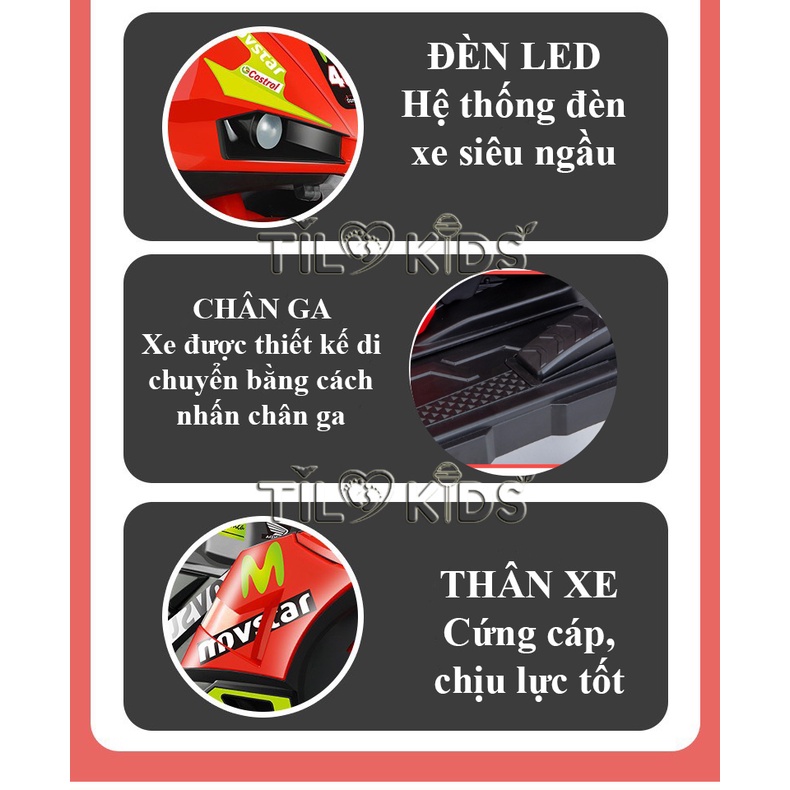 Xe máy điện trẻ em, xe moto điện cho bé TILO KIDS TLK-6155 kiểu dáng thể thao siêu ngầu, kết nối bluetooth