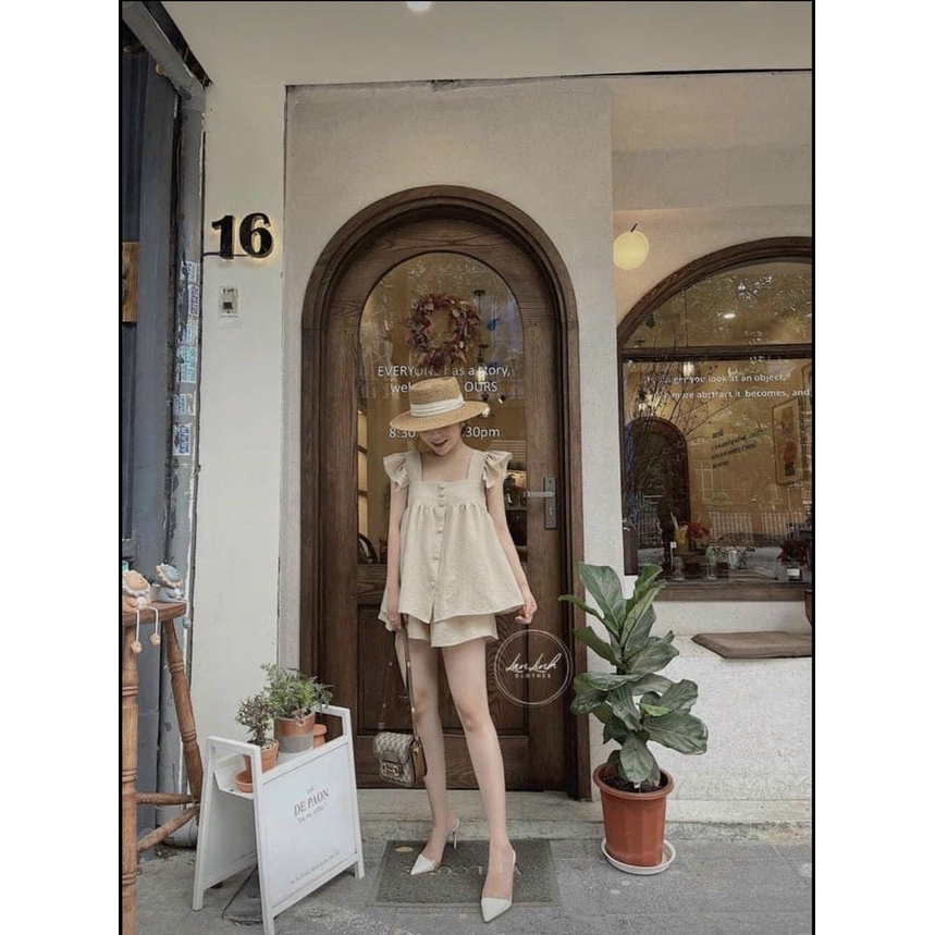 Set đồ nữ mùa hè, bộ đồ nữ áo ba lỗ đính cúc dọc chất mềm mại 2 màu