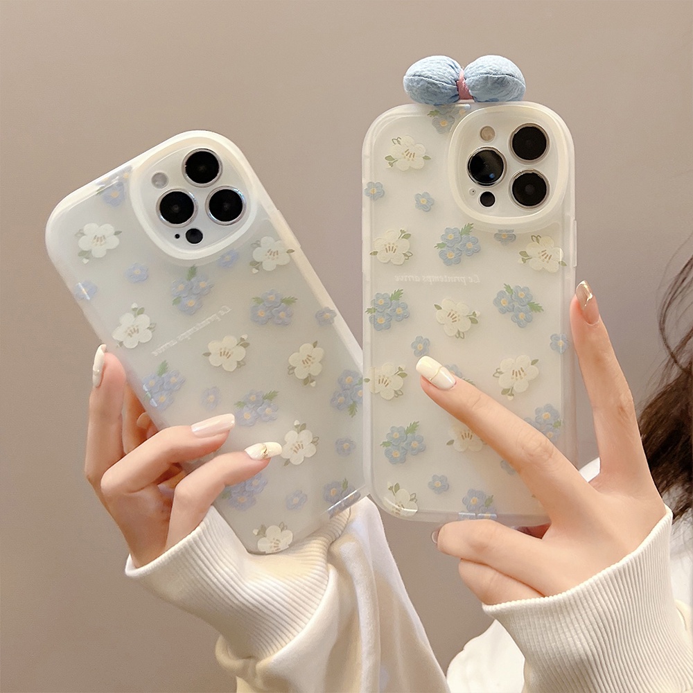 Ốp Điện Thoại TPU Mềm Chống Sốc Đính Nơ Họa Tiết Hoa Sang Trọng Cho iPhone 11 12 13 Pro max mini XS max xr 7 8 se2020 plus