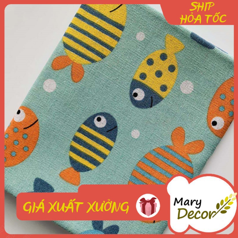 Vải bố linen đẹp may rèm dán trang trí che bàn bếp, hộc tủ xinh xắn - họa tiết Đại dương V-L06