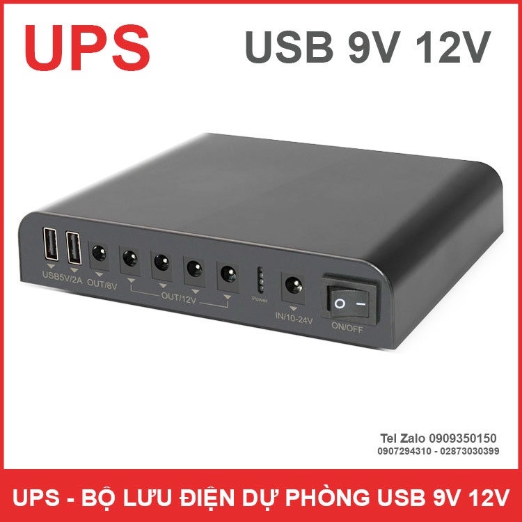 Bộ lưu điện UPS cho thiết bị mạng modem wifi camera máy chấm công khóa từ USB 9V 12V 24000mAh
