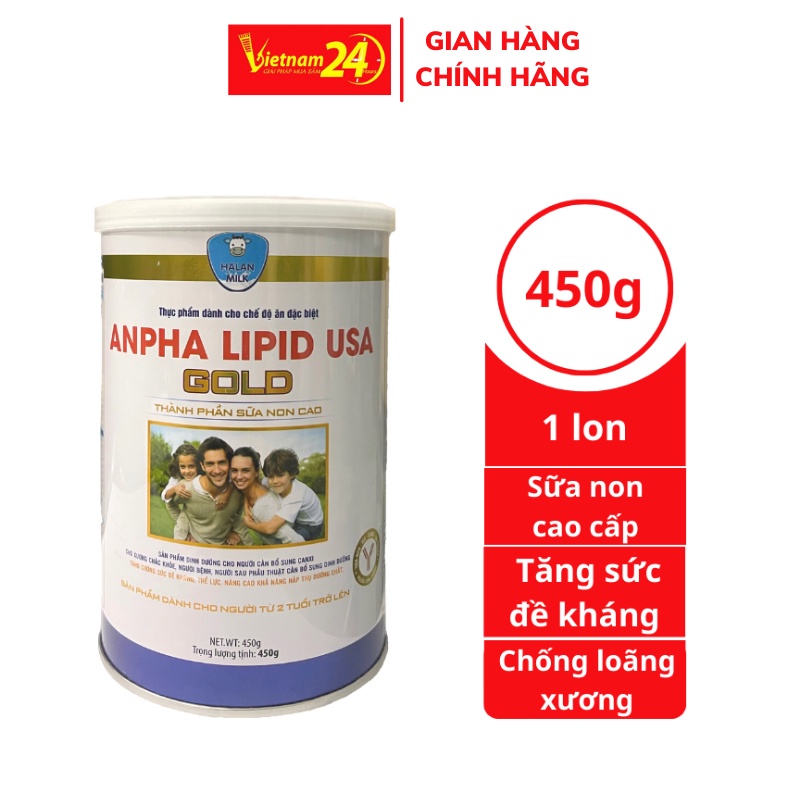 Sữa non Anpha Lipid USA Gold - Halanmilk - Sữa non cao cấp giúp tăng sức đề kháng, bổ sung canxi, lợi khuẩn, Enzyme 450g
