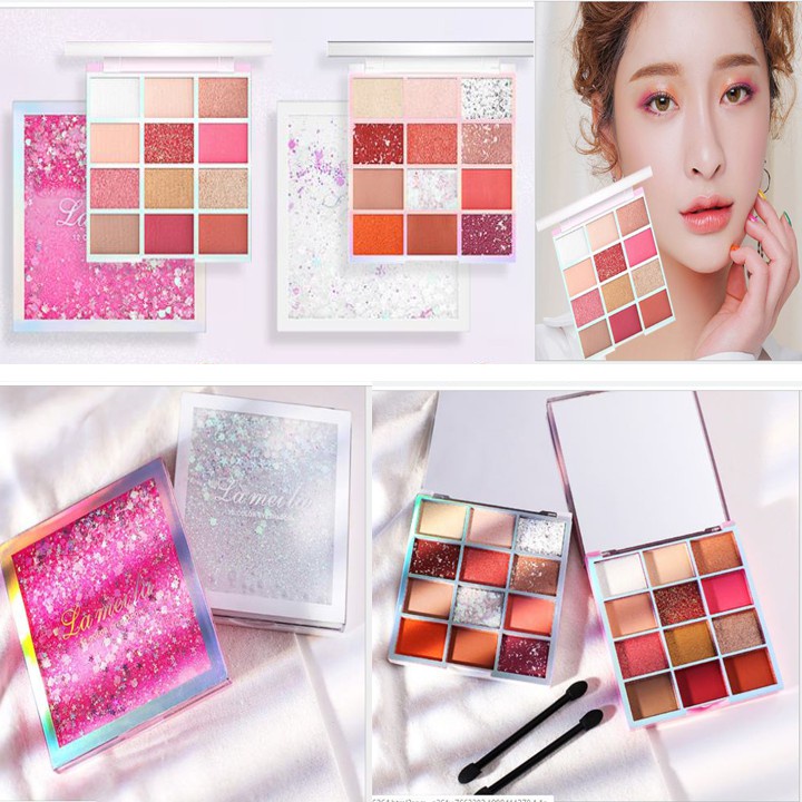 Bảng phấn mắt Lameila 12 ô nội địa Trung vỏ kim tuyến lấp lánh
