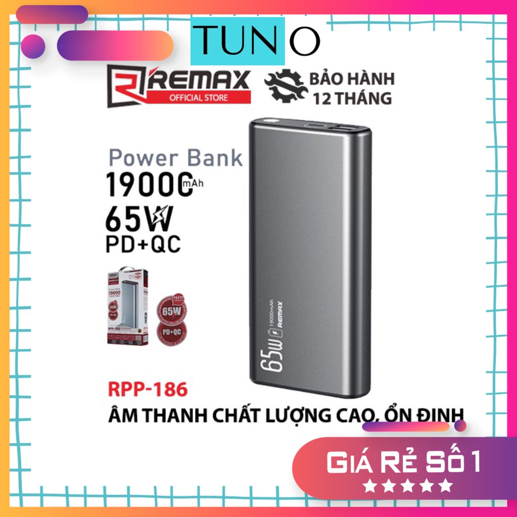 Pin Sạc Dự Phòng cho Laptop và điện thoại Remax RPP-186 19000 mAh | Dung lượng Cao | Thiết Kế Cao Cấp Sang Trọng