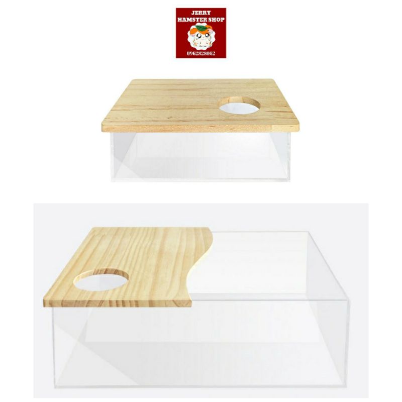 [Tashu]Bồn tắm acrylic nắp gỗ cho hamster
